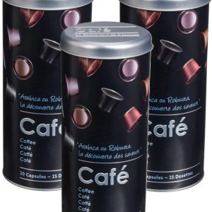 5Five Koffiecups bewaarblik - 3x - metaal - zwart/sfeer print - H26 cm - voor 20 tot 25 capsules