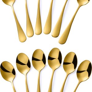 Alheco 12 ovale koffielepels - 13.8cm - RVS koffielepeltjes - Goud