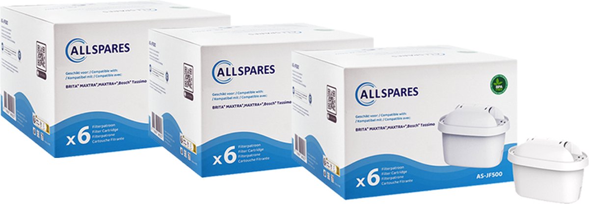 AllSpares Waterfilter 100486 / 101929 / 1022214 geschikt voor o.a. Brita Maxtra, Maxtra+ en Bosch Tassimo - 18-pack met filterpatronen