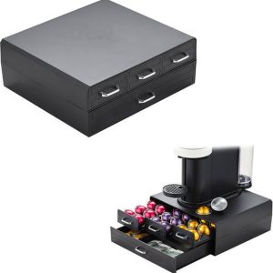 BRASQ Capsulehouder voor Nespresso cups - voor Dolce Gusto cups - Tot 50 cups - Koffiecups houder Zwart - Opbergbox met 4-lades - Vertuo - K-cup