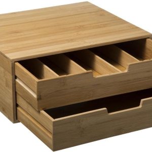 Capsulehouder Bamboe- 2 Lades - Theedoos - Opbergbox - Bureau Organizer - Koffie Capsule Houder - Koffiepads - Koffiezetapparaat stand met Lade- Koffiecups houder - Geschikt voor Dolce Gusto - Vertuo - L'Or
