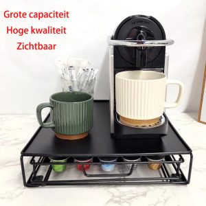 Capsulehouder met Lade - Cups Houder voor 40 Koffie Capsules - Capsulehouders - RVS - Zwart-Hoge kwaliteit