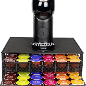 Capsulehouder met Lade - Koffiecups houder - Geschikt voor Dolce Gusto - 72 Cups - RVS - Zwart
