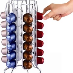 Cheffinger - Dispenser voor 36 Nespresso Capsules Slanke Toren van Metaal, Zilveren