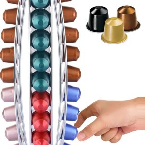 Cheffinger - Dispenser voor 40 Nespresso Capsules Slanke Toren van Metaal, Zilveren