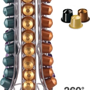 Cheffinger - Nespresso Capsulehouder - 360° draaibaar - 48 Cups - Cuphouder - Koffiecups Houder - Zilver