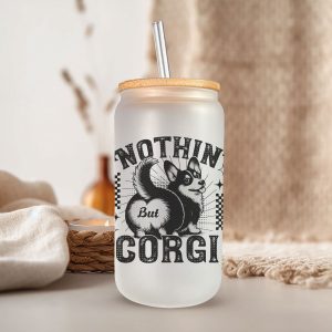 Corgi Glazen Drinkbeker met Glazen Rietje en Deksel - Bubble Tea - Koffiebeker - Koffieglas - Koffie glas - 500ml ijskoffie beker - Koffie beker - Mason Jar - Boba - Theebeker - Thee beker - Glazen Drinkbeker - Ijskoffie glas - Huisdier Cadeau