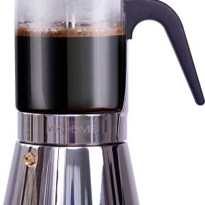 Espressomaker VeoHome 360ml RVS - Glazen Kristal Moka pot- Percolator voor inductie 6 kops, Compatibel met Alle Kookplaten
