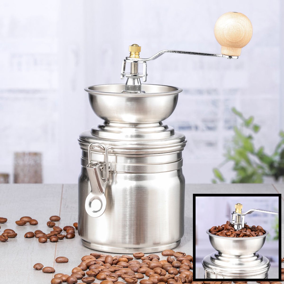 Handmatige koffiemolen - Koffie Bonenmaler met verstelbare standen - Handkoffiemolen van sterk RVS - Koffiemaler met schijven