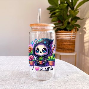 I Love Plants Glazen Drinkbeker met Glazen Rietje en Deksel - Bubble Tea - Koffiebeker - Koffieglas - Koffie glas - 500ml ijskoffie beker - Koffie beker - Mason Jar - Boba - Theebeker - Thee beker - Glazen Drinkbeker - Ijskoffie glas
