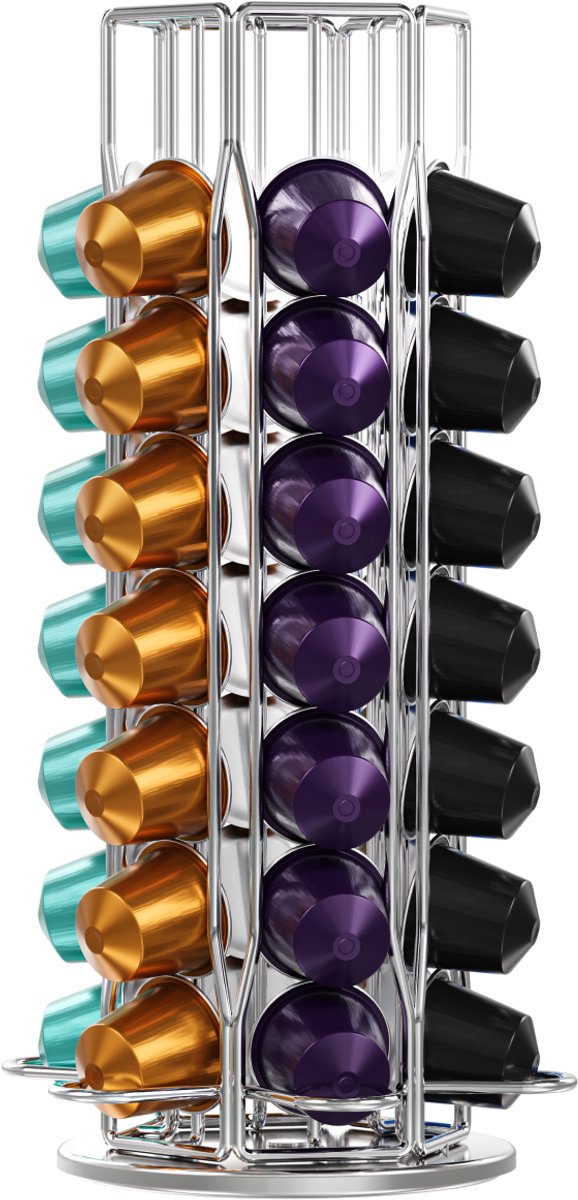 KitchenBrothers Capsulehouder - Koffiecups houder - Geschikt voor Nespresso - 42 Cups - Draaibaar - RVS