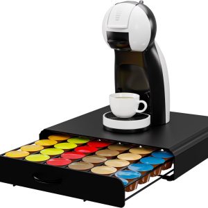 KitchenBrothers Capsulehouder - Koffiecups houder - met Lade - Geschikt voor Dolce Gusto - 36 Capsules - RVS - Zwart