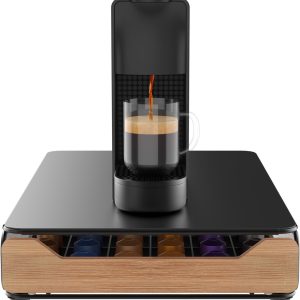 KitchenLove Capsulehouder Nespresso - Cuphouder - Met Lade - Voor Koffiecups - 60 Cups - Zwart met Bamboe Hout