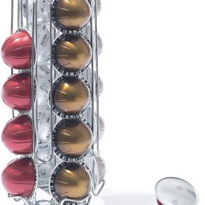 Koffie cup/capsule houder/dispenser zilver roterend 20 cups - Koffiecups houder/standaard - Metalen Nespresso cuphouder