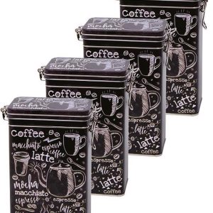 Koffieblikken/bewaarblikken Zwart rechthoekig - Koffie voorraadblikken - Koffiepads voorraadbus | 4 stuks