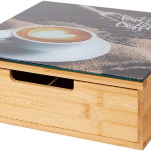 Opbergdoos voor koffie en thee - bamboe - 30x30x10 cm - Koffiecups - Bamboe koffiezetapparaat cuphouder