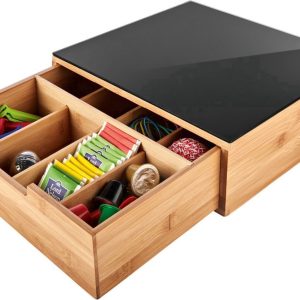 Opbergdoos voor koffie en thee - bamboe - 30x30x10 cm - Koffiecups - Bamboe koffiezetapparaat cuphouder