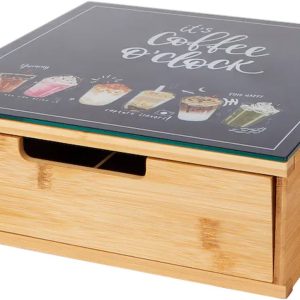 Opbergdoos voor koffie en thee - bamboe - 30x30x10 cm - Koffiecups - Bamboe koffiezetapparaat cuphouder