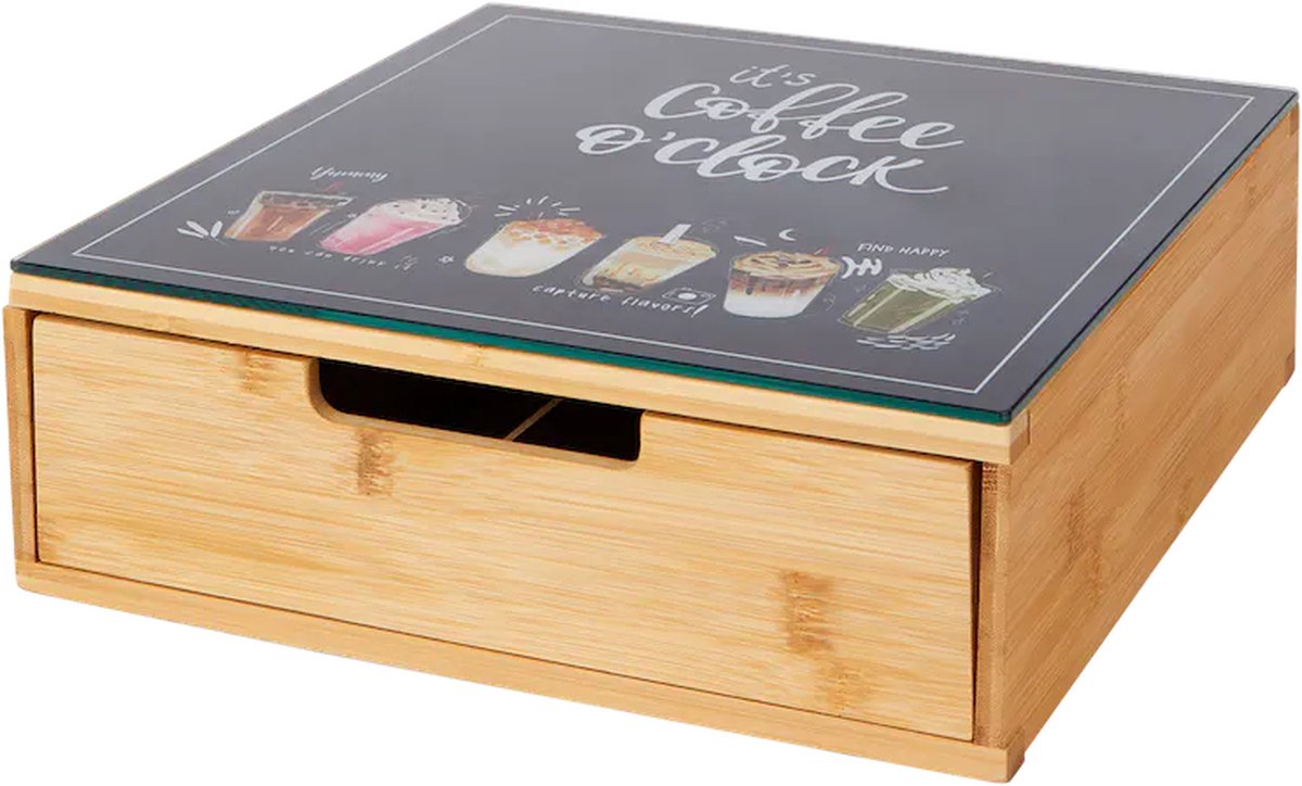 Opbergdoos voor koffie en thee - bamboe - 30x30x10 cm - Koffiecups - Bamboe koffiezetapparaat cuphouder
