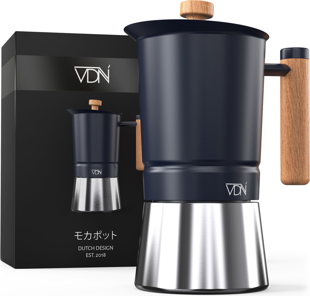 Percolator 300 ml 6 kops - Inductie of alle andere soorten warmtebronnen - Moka Pot - RVS met houten handvat - Espresso maker - VDN