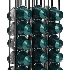 QUVIO Capsulehouder - Capsulehouder Nespresso - Koffiecuphouder - Koffiecupstandaard - Voor 60 cups - Voor Nespresso koffiecups - Staand - Cuphouder - Metaal - Zwart