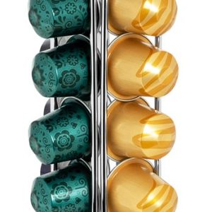 QUVIO capsulehouder geschikt voor 40 Nespresso cups - Nespresso cups - Nespresso capsules - Capsule houder - Koffie standaard - Koffie houder - Capsule houder - Staand - Chrome - Chroom - 11 x 11 x 37 cm (lxbxh) - Zilver