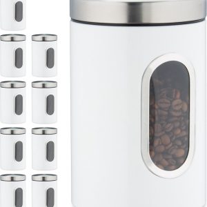 Relaxdays 10x voorraadbus wit - koffieblik - bewaardoos - voorraadblik - voorraadpot