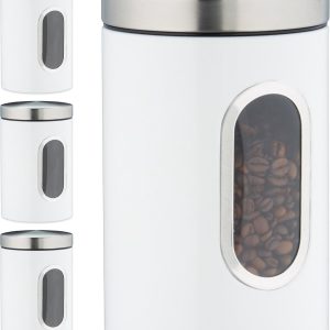 Relaxdays 4x voorraadbus wit - koffieblik - bewaardoos - voorraadblik - voorraadpot