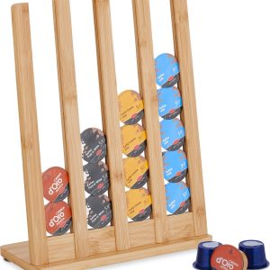 Relaxdays capsulehouder - compatibel met Cafissimo - 34,5 x 26 x 11 cm - voor 28 cups - bamboe - natuur