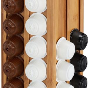 Relaxdays capsulehouder voor Dolce Gusto cups - draaibaar - 40,5 x 14 x 14 cm - bamboe - bruin