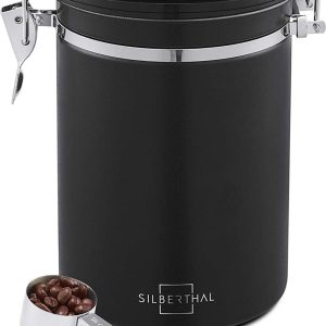 Silberthal - Koffieblik - 500 g - Koffie Bewaarbus - Voorraadpotten - Zwart - Roestvrijstaal - Luchtdicht - Cadeau