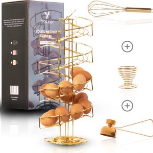 Yolko® Eierrek 40 eieren - Goud - Eierhouder - Eiermand - Etagere - Draaibaar - inclusief eieropener, eierdopje en garde