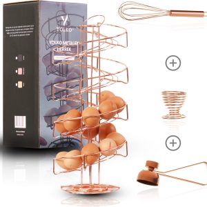 Yolko® Eierrek 40 eieren - Roségoud - Eierhouder - Eiermand - Etagere - Draaibaar - inclusief eieropener, eierdopje en garde