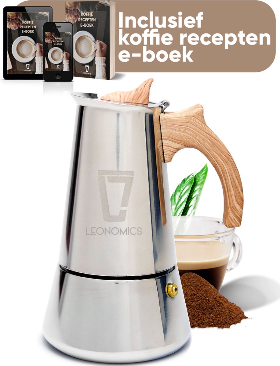Leonomics Luxe Percolator voor 6 Koffiekopjes - RVS Espressomaker voor Inductie Kookplaat - Koffiezetapparaat 300 mL