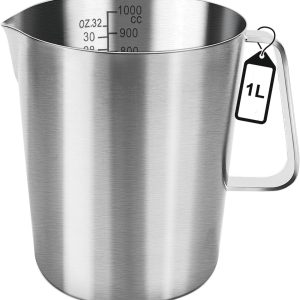 Maatbeker Met Schenktuit - Maatcups Met Schaal - 1 Liter - Maatcupjes - Maatbekers - Meetbeker - Cups - Maatkan - Measuring Cup - 304 RVS - 12 x 15 x 13 Cm (L x B x H) - Zilver - Voor Precies Wegen En Meten - Voor Espressomachines, Latte Art, Melk