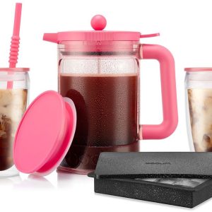 Bodum | Bean set Bubblegum | Cafetière voor ijskoffie met 2 bekers en ijsblokjeshouder | 1,5L