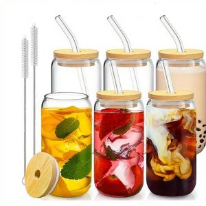 Dutchers® Glazen Drinkfles - * - 6 stuks - BPA vrij - 500ml - Met rietje - Koffiebeker - Drinkbeker - Bierglas - Frisdrank - Ideaal om mee te nemen - Geen giftig plastic in je drinken - Cocktail & ijskoffie glas