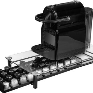 Glazen Capsule Houder met Lade - Geschikt voor 40 Nespresso Cups - Espresso Koffie Pad en Cups Houder - Glas en RVS - Zwart