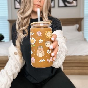 Libbey Glazen Drinkbeker 500ml met Deksel en Glazen Rietje - Koffiebeker - Koffie beker - Theemok - Capybara Drinkbeker voor Smoothies, Frisdranken, Koude Dranken en Ijskoffie Beker - Herbruikbare Koffiebeker voor Thuis en Onderweg - Glazen Tumbler