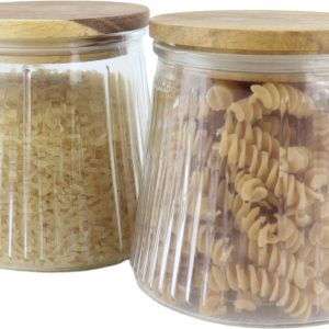 OTIX Voorraadpotten - Glas - met Deksel - Snoeppotten - Set van 2 - Voedselopbergers - Koffiepads Bewaarbus - Acacia Wood - 650ml - SIRIUS
