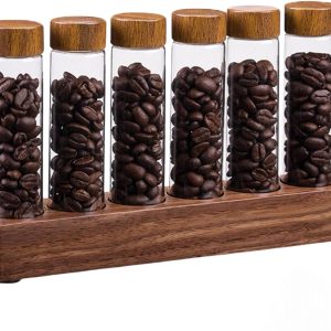 Thuis Barista Koffieboon Buisjes - Set Van 6 Glazen Buisjes 22g per stuk Met opbergblok - Bewaarbus - Bewaarblik - Voorraadpot