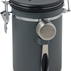 Castagnola Koffie Bewaarbus - Luchtdicht Koffieblik met CO2 Uitlaat - Bewaarblik voor Koffie, Koffiebonen, Thee, Suiker, etc. - Voorraadbus 1.8L - Grijs