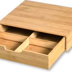 Kesper Koffie cups/capsule houder/dispenser lade - bamboe hout - 34 x 31 x 8 cm - Nespresso/dolce Gusto cupjes - met vakjes