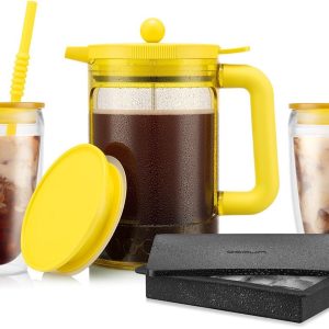 Bodum | Bean set Lemon / Geel | Cafetière voor ijskoffie met 2 bekers en ijsblokjeshouder | 1,5L