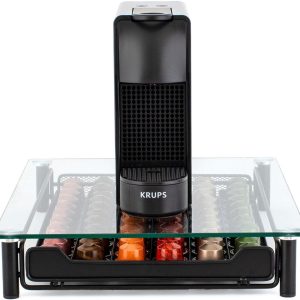 Capsulehouder met Lade - Koffiecups houder - Geschikt voor Nespresso - 60 Cups - RVS - Zwart - Glas