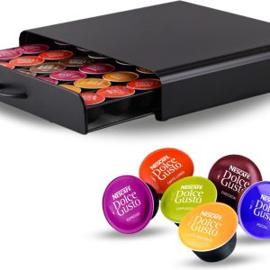 Capsulehouder met lade - koffiecups houder geschikt voor Dolce Gusto- 36 capsules - zwart - RVS