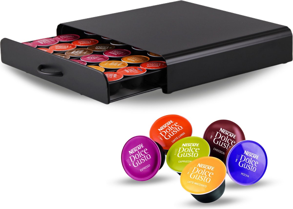 Capsulehouder met lade - koffiecups houder geschikt voor Dolce Gusto- 36 capsules - zwart - RVS