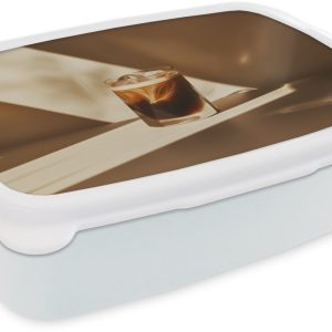 Broodtrommel Wit - Lunchbox Glas - Ijskoffie - Schaduw - Bruin - Brooddoos 18x12x6 cm - Brood lunch box - Broodtrommels voor kinderen en volwassenen