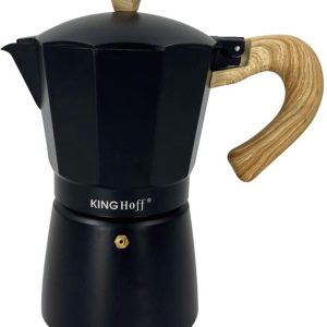 Kinghoff Aluminium Espressomaker KH-1887 - 9 Kopjes - Zwart Met Houten Handvat - Geschikt voor Inductie - 450ml - Percolator