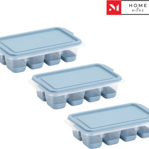 Mini Ijsblokjesvorm Met Silicone Drukkers Set - 3 Delig - Met Deksel - Blauw - Praktisch - Gebruiksvriendelijk - 24 Ijsklontjes - BPA Free - Kunststof - Vierkanten IJsblokjes - Zomer - Cocktails - Smoothies - Ijskoffies - Sapjes - BBQ
